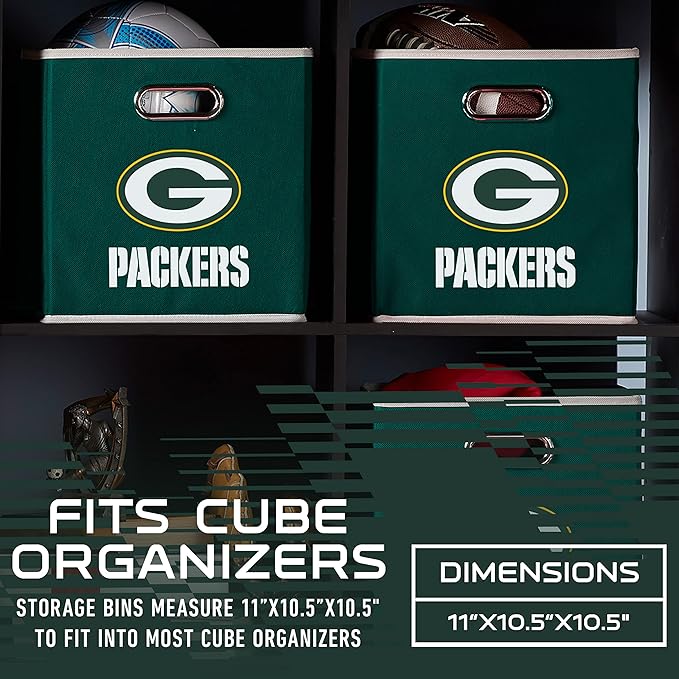 Franklin Sports NFL Storage Bins - Collapsible Cube Container + Basket - NFL Office, Bedroom + Living Room - 11"x11"