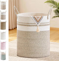 Tall Laundry Basket with Handles, 88L Portable Dirty Clothes Hamper, Boho Cotton Rope Storage Bin for Blankets Kids Toys Gifts, Large Organizer for Baby Nursery Bedroom Bathroom, New Brown