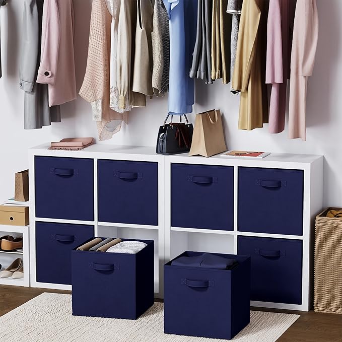 Fabric Storage Cubes for Cube Organizer - 8 Pack Heavy Duty Storage Bins - 13 Inch Cube Storage Bin, Use As A Clothes Storage Box In Closet, Baskets For Shelves or Cubbies Storage bins (Navy Blue)