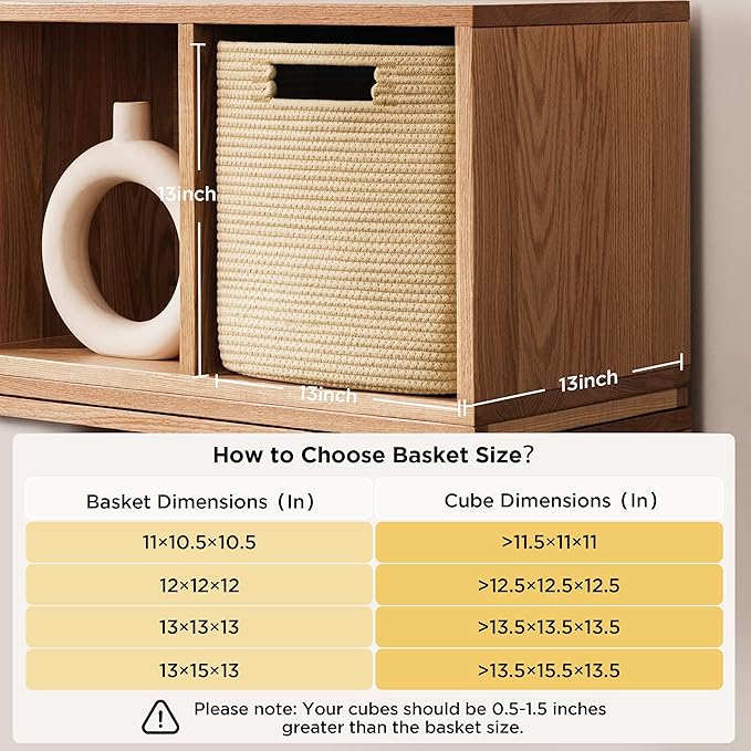UBBCARE Set of 4 Storage Basket-13 X 13 X 13 In, Cotton Rope Basket for Shelves, Toys, Book, Cube Storage Bins with Handles, Woven Storage Basket for Organizing, Brown