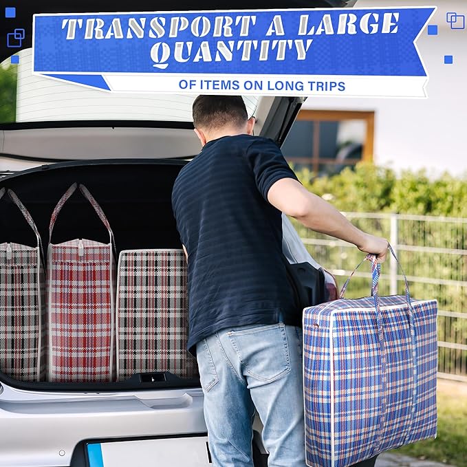 4Pcs Large Laundry Bag with Handles – Large Moving Bags with Zippers – 23.6 x 23.6 x 5.9 In (13 Gallons), Plaid Travel Bags for Clothes, Holiday Travel & Seasonal Storage | Moisture & Dirt Resistant