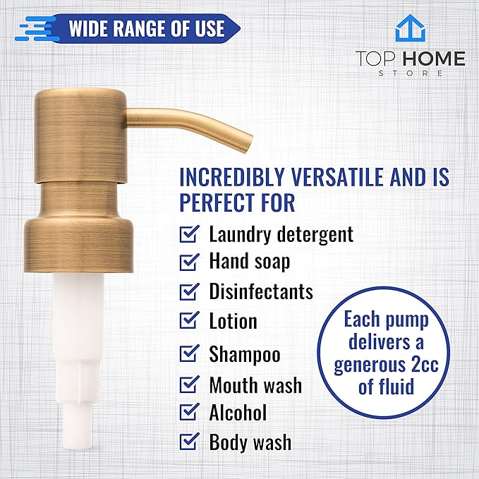 Stainless Steel Soap and Lotion Dispenser Pumps, Replacement for Your Bottles (Bronze, 2 Pack)