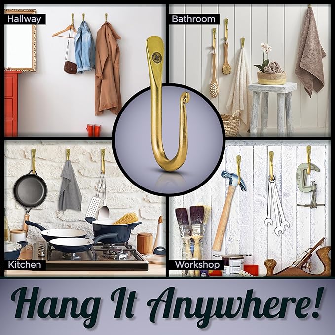 Wall Mounted Hook - Wrought Iron Decorative Blacksmith Handmade Simple Iron Hook for Bathroom and Kitchen, Hooks for Hanging Robes, Towels, Coats, Cloths, Bags, Keys and Jewelries