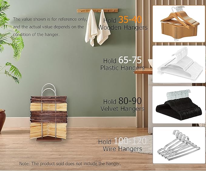 Clothes Hanger Organizer Stand, Portable Wood Storage Rack, Velvet Small Hanger Holder for Closet & Laundry (Small - 25.6”H)