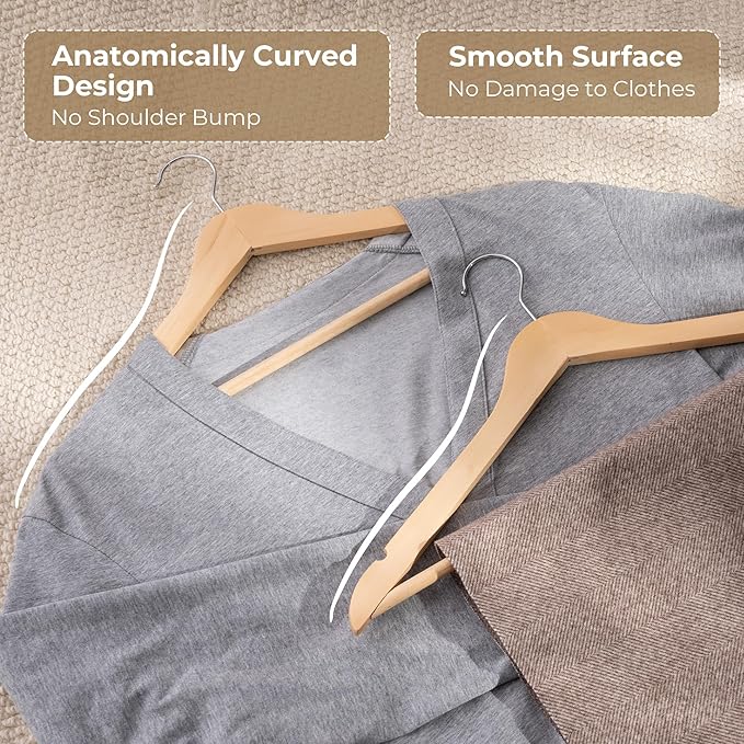 GRANNY SAYS Clothes Hangers for Closet, 20 Pack Wood Hangers, Heavy Duty Wooden Hangers for Coats, Suits, Pants, Natural Wood Color