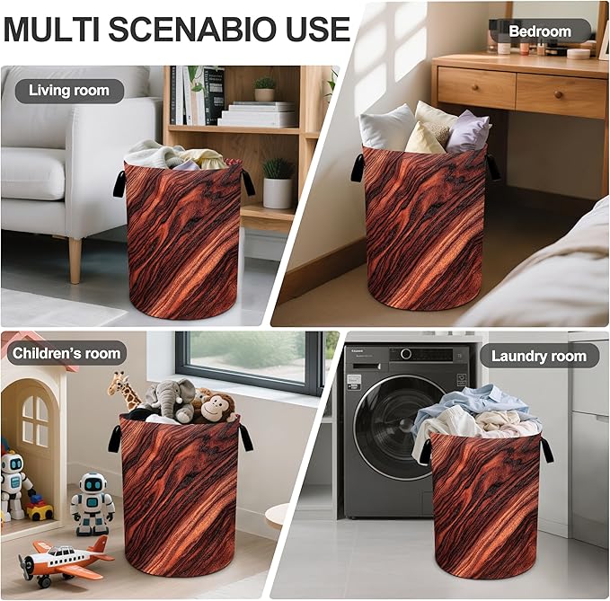Wood Print Laundry Basket Laundry Hamper With Handles Collapsible Laundry Baskets Storage Basket For Room Bathroom Bedroom Decor
