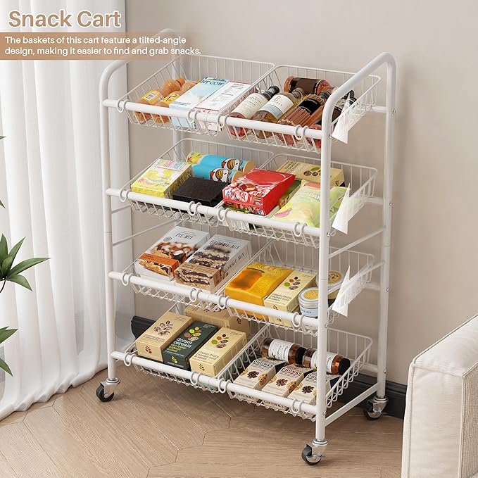 UMDONX Fruit Basket Storage Cart with 8 Baskets and Wheels – Rolling Metal Kitchen Organizer for Fruits, Vegetables, Snacks & Pantry – Space-Saving Multi-Purpose Storage Rack for Home & Apartment