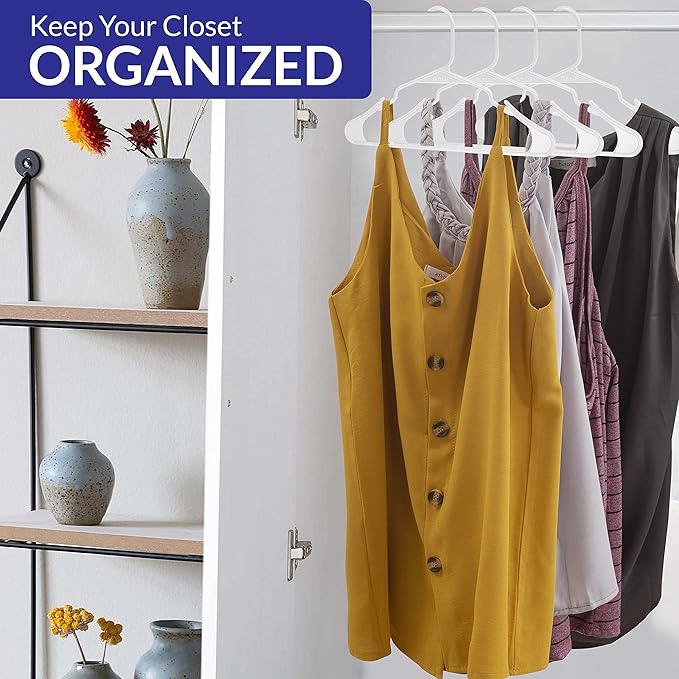 ROYALE 40 Pack White Plastic Hangers for Clothes - Heavy Duty Plastic Clothes Hanger Ideal for Everyday Standard Use - Lightweight & Space Saving Notched Plastic Hangers - Slim & Sleek Shoulder Groove