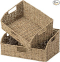 StorageWorks Pantry Baskets for Organizing, Seagrass Storage Baskets for Shelves with Built-in Handles, Pantry Organizers and Storage, Set of 2 (Large and Medium)