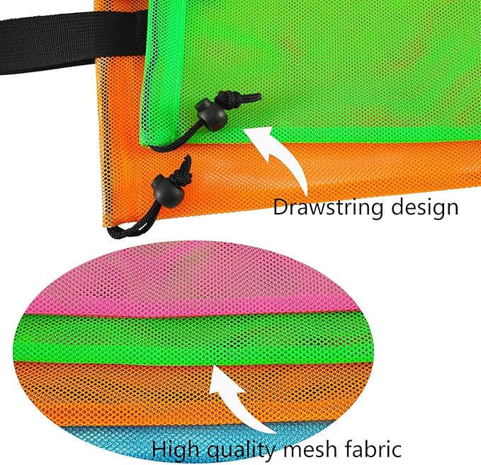 Reusable 4Pack Colorful Mesh Beach Tote Bags,Mesh Shopping Bag With Drawstring For Travel,Toys,Gift Or Laundry … …