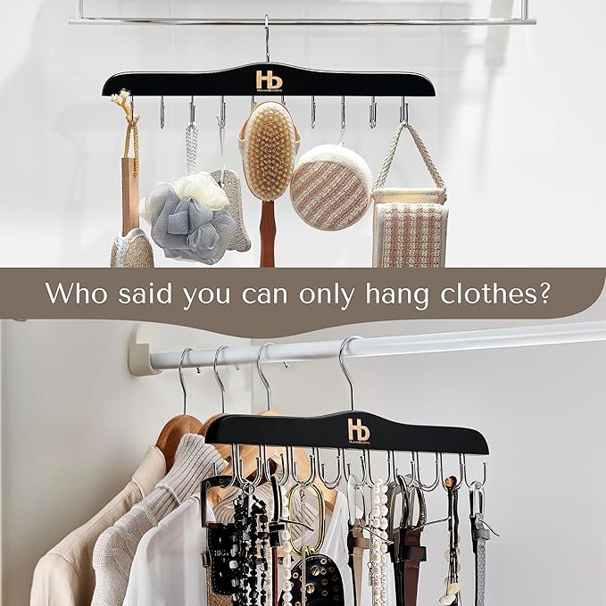 Large Bra Hanger and Bra Organizer for Closet – Tank Top Hanger Space Saving for House, Dorm, Apartment - Foldable Wooden for Closet Organizer– with 20 Hook - Lotus Wood, Black, 1 Pack