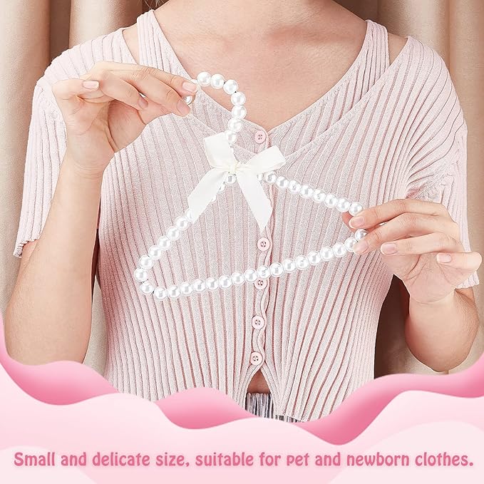 AHANDMAKER 5 Pack Pearl Beads Metal Elegant Clothes Hangers, Small Pet Hanger Plastic Pearl Beaded Clothes Hangers, for Pet Cats and Dogs, Puppet Clothes (Linen)