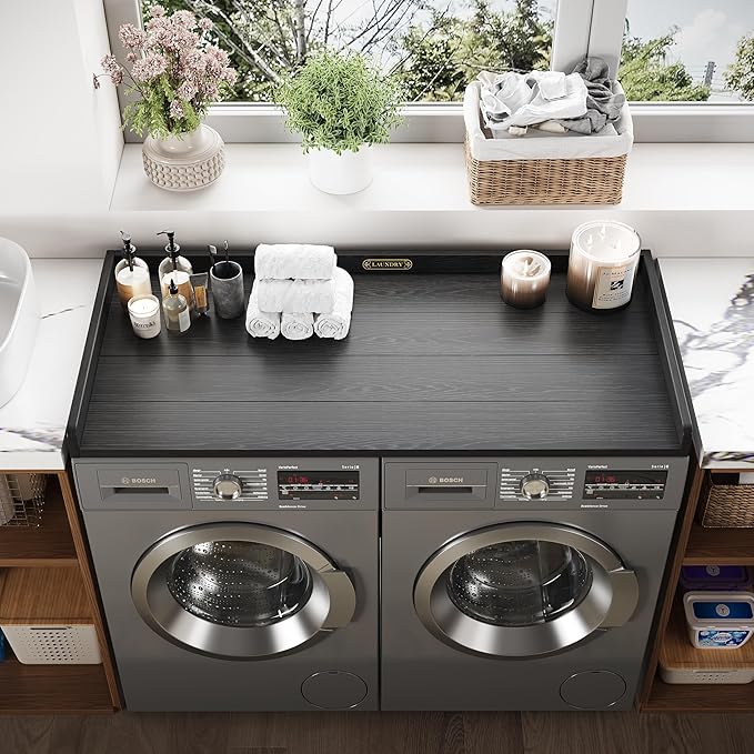 No-Installation HDPE Washer Dryer Countertop Washer and Dryer Topper Covers for The Top Laundry Countertop Laundry Room Organization No Water Leakage,Black