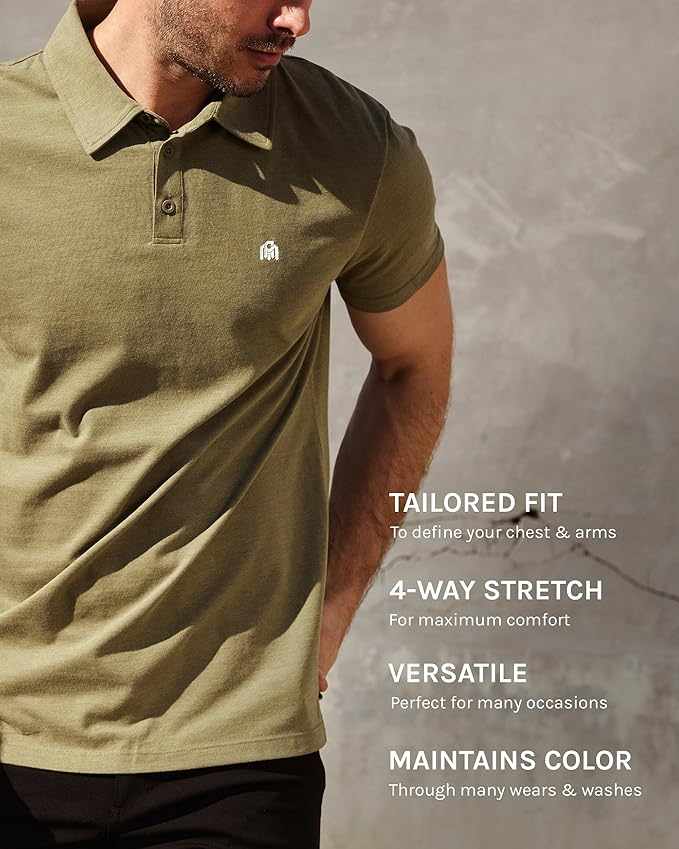 INTO THE AM Polo Shirts for Men - Slim Fit Short Sleeve Collared Shirt S - 4XL Fitted Collar Polos for Work