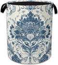 Vintage Blue Floral Laundry Basket Collapsible Laundry Hamper Clothes Toy Storage Bin for Bathroom Bedroom Room Decor 16" X 20.8"
