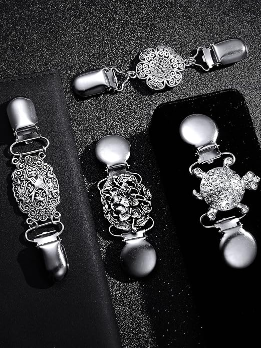 Jetec 4 Pieces Vintage Sweater Shawl Clips Retro Cardigan Collar Dress Shirt Brooch Clips for Women Wearing, 4 Styles