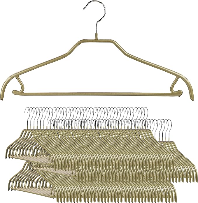 MAWA by Reston Lloyd Silhouette Series Non-Slip Space Saving Clothes Hanger with Bar & Hook for Pants and Skirts, Style 41/FRS, Set of 100, Gold
