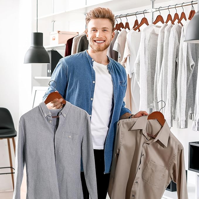 JS HANGER Wooden Hangers 30 Pack, Retro Wood Suit Hangers with Non Slip Shoulder Grooves, Clothes Hangers for Coats, Shirts, Jackets, Pants, Suits