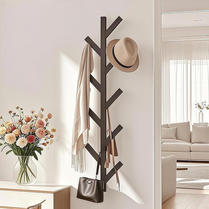 Coat Rack Wall Mounted - 9 Hooks, Coat Hooks for Wall, Modern Metal Coat Tree for Hats, Jackets, Bags, Entryway Bedroom-Black (Height 37.8")