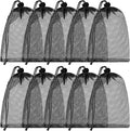 TecUnite 10 Pcs Mesh Laundry Bags with Drawstring Multicolor Mesh Sack Bag Nylon Gift Dishwasher Bag with Sliding for Storage Clothes Socks Jewelry Gifts Toys Fruit(11.8 x 7.5 Inch,Black)