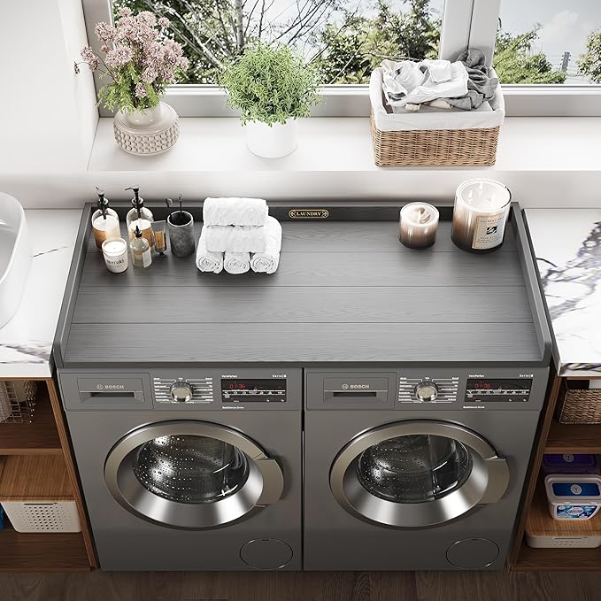 No-installation HDPE Washer Dryer Countertop, Washer and Dryer Topper Covers for The Top, Laundry Countertop Laundry Room Organization No Water Leakage Grey