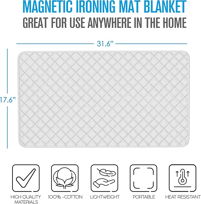 Houseables Ironing Mat, Ironing Pad, Iron Mat, Iron Pad, Dryer Top Protector, Magnetic, Portable, Blanket Cover for Table Top, Countertop, Washer, Travel Board, Quilting, Cloth, Wide, Thick, 33 x 17