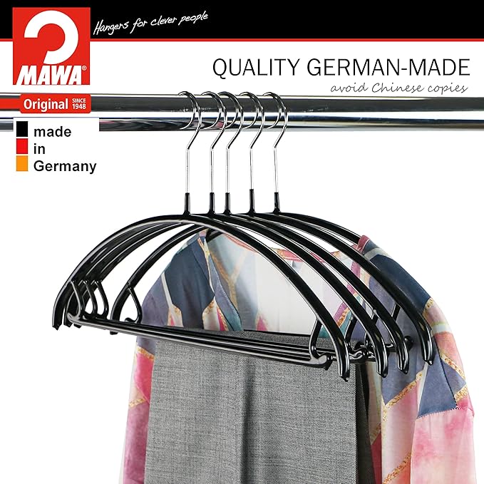 Mawa by Reston Lloyd Non Slip Metal Clothing Hanger, Smooth Shoulder Support with Skirt Hooks/Pant Bar, Model 42-U, Pack of 100