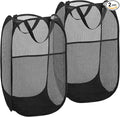 2 Pack Popup Laundry Hamper,Foldable Mesh Laundry Basket with Durable Handle,Easy to Open and Fold for Dorm, Laundry Room, Bedroom, RV(Black and Black)…