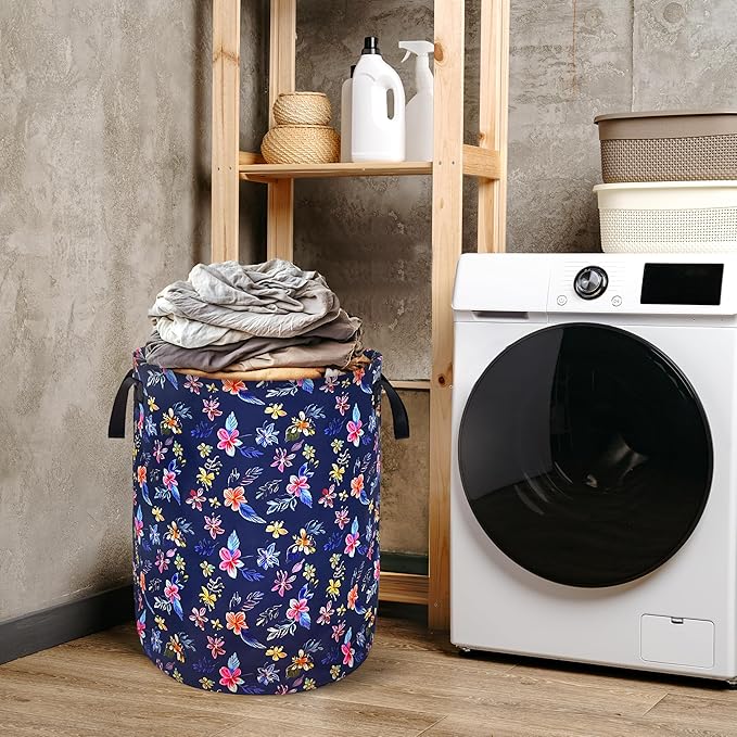 Flowers Laundry Basket Foldable Oxford Cloth With Handle Portable Colorful Storage Basket Organizer Suitable For Laundry Room/Bedroom/Living Room/Children'S Room (18.9 X 16.5 Inch)