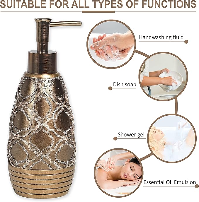 Zahari Home Spindle Stylish Soap Dispenser Set - Modern Print Design for Kitchen and Bathroom - Lotion Pump, Dish Soap, Hand Sanitizer, Hand Soap - Cute and Practical