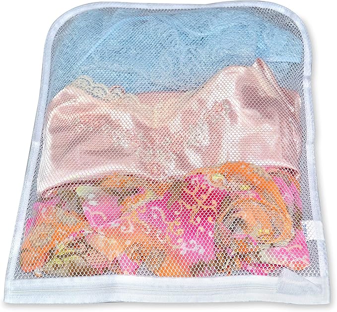 Smart Design Wash Bag w/ Safety Zipper - Washing Machine Safe - Fine Mesh Nylon Polyester - Bra, Hosiery, Pantyhose, Delicates, Lingerie, & Baby Clothes (18 x 14 Inch) [White]