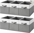 Cupic Cupid 11 Inch Storage Cube, Fabric Cube Storage Bin with Handles, Storage Cube Organizer for Clothes and Toys, Collapsible Cube Bins for Closet, Shelves, Nursery, 6-Pack, Gray and White