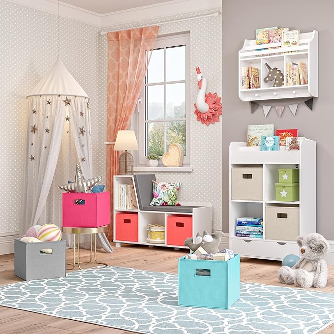 RiverRidge Folding Storage Bins with Handles Aqua Cube Storage Organizer for Closet, Bedroom & Playroom - Closet Organizers and Storage Set of 4