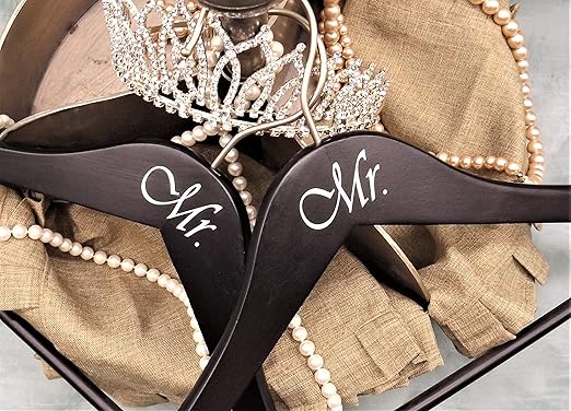 NAHANCO MRMR20217WB Same Sex, Gay Pride Hanger Set, Black Wood Hangers with Silver Imprint (Mr. and Mr.), 17” (2-Piece Set)