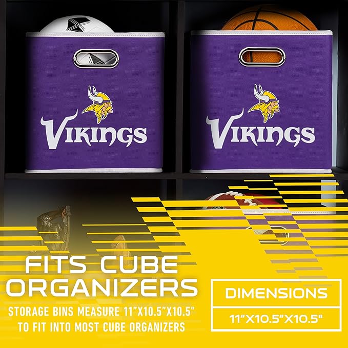 Franklin Sports NFL Storage Bins - Collapsible Cube Container + Basket - NFL Office, Bedroom + Living Room - 11"x11"