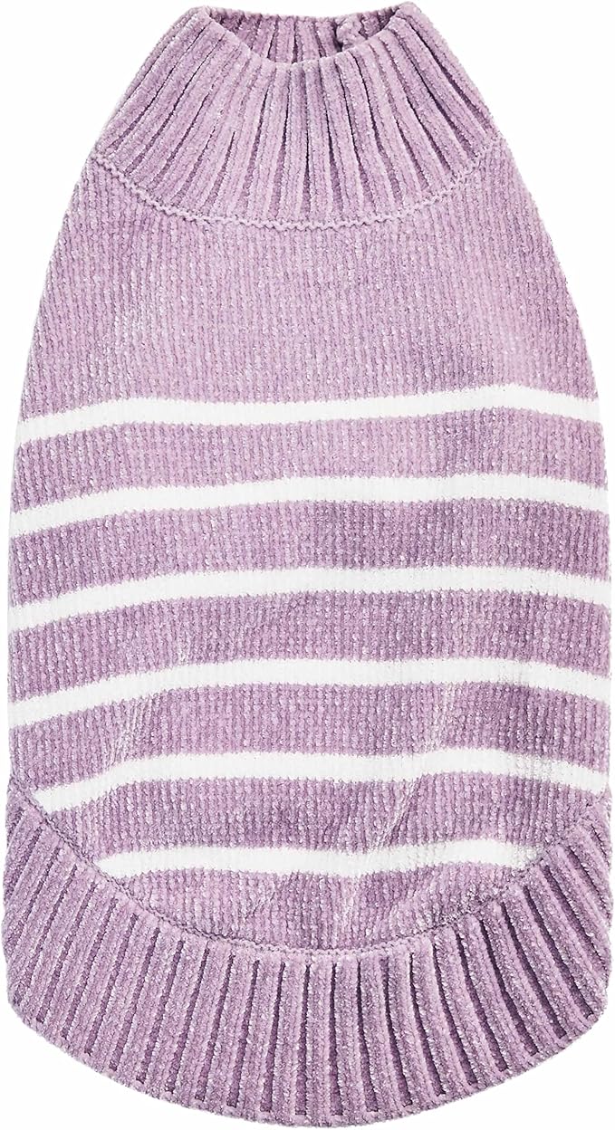 Blueberry Pet Cozy Soft Chenille Classy Striped Dog Sweater in Lavender Frost, Back Length 12", Pack of 1 Clothes for Dogs