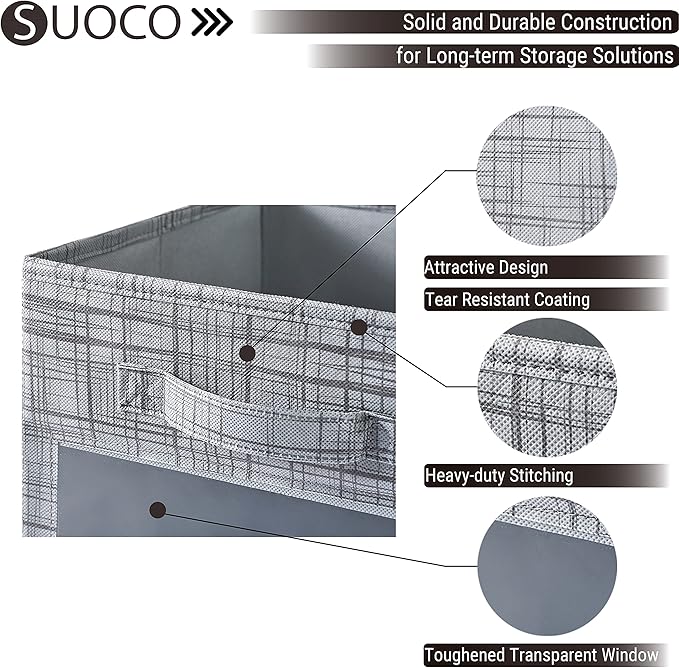 SUOCO Cube Storage Bins with Clear Window, Foldable Fabric Baskets Boxes for Shelf Closet Organizer, Nursery and Kids Room, 8 Pack, Grey