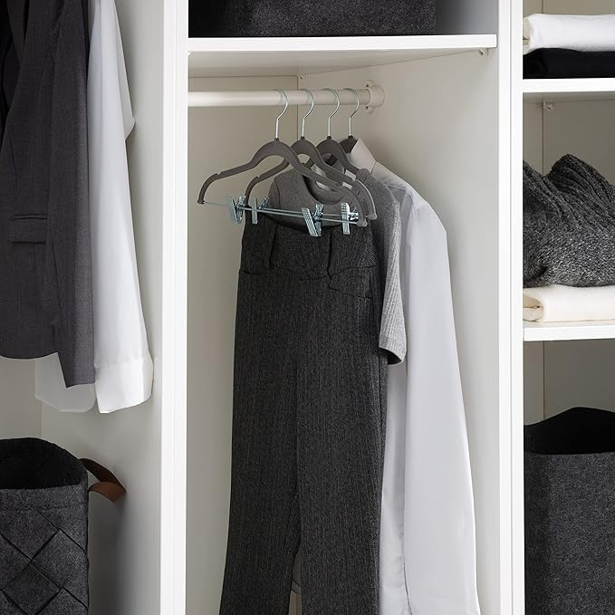 Laura Ashley 12 Pack Velvet Hangers with Clips | Durable | Plush Velvet | Slim | Closet Organization | Grey | 12pack | Suit | Pants | Blouse | Closet Organization