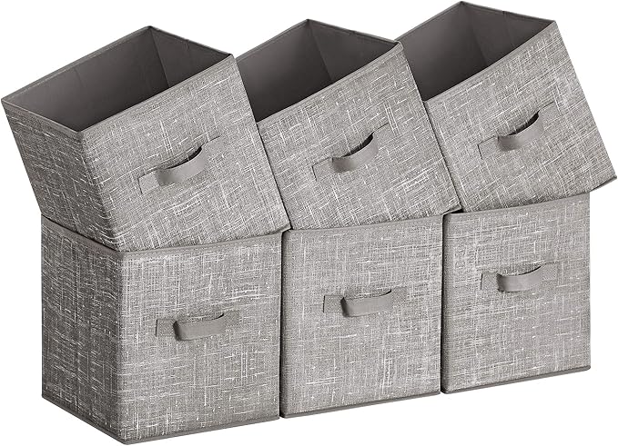 SONGMICS Storage Cubes, 11-Inch Non-Woven Fabric Bins with Double Handles, Set of 6, Closet Organizers for Shelves, Foldable, for Clothes, Taupe UROB026K01