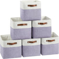 Cube Storage Baskets 6 Pack, 11x11 inch Cube Storage Bins with Leather Handles for Shelf Closet (White/ Purple)