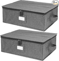 China Storage Containers Hard Shell 2 Pack, Platter Storage Case 17" x 13" x 6", 5 Felt Dividers Included, Structured Top and Stackable (Linen Grey)