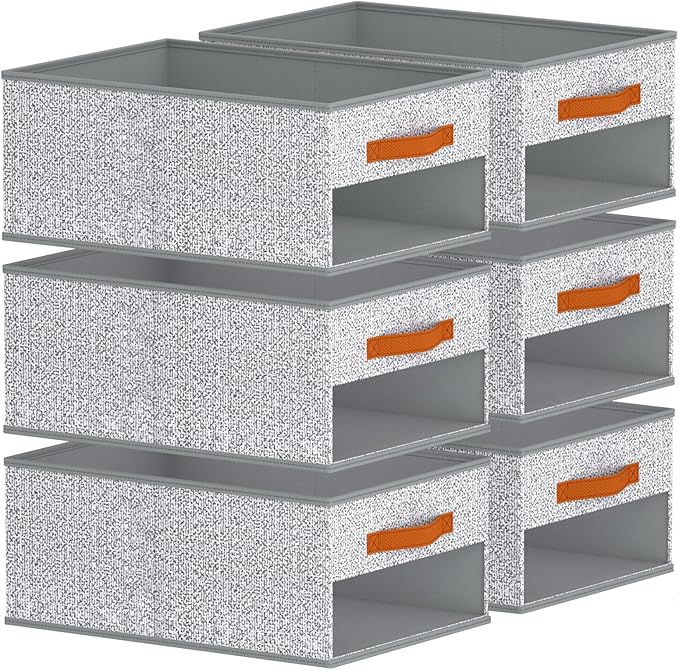 Drawer Organizers and Storage - 6 Pack Foldable Pants Organizer with Clear Window & Handles, Fabric Closet Organizer for Clothes, Jeans, Sweaters, Towels, T-shirt, Scarf (Ant Light Gray)