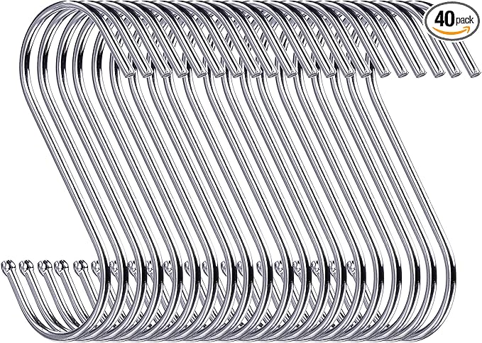 40 Pack 3.5 Inch Heavy Duty Steel S Hooks for Kitchen, Bathroom, Bedroom, Office, Closet, Storage Room, Garage, Workshop, Outdoor, Plants, Hangers, Organizer (Silver)