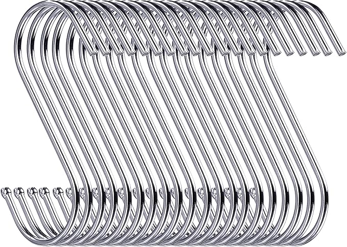 60 Pack 3.5 inch Heavy Duty S Hooks - Plants, Outdoor, Light, Cup, Large Hangers for Kitchen, Bathroom, Bedroom and Office (Silver)
