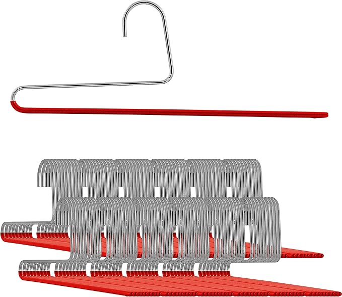 Mawa by Reston Lloyd Non-Slip Space Saving Clothes Hanger with Single Rod for Pants, Style KH35U, Red, Set of 160