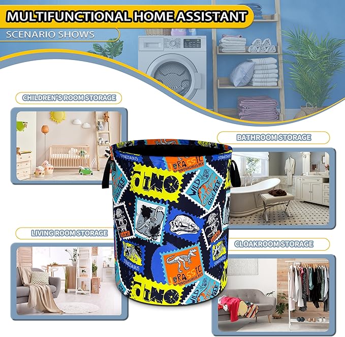 Dinosaurs Laundry Basket Dinosaur Fossils Foldable Waterproof Oxford Cloth Funny Tote Bag Laundry Hamper Clothes Storage Bucket Toy Organizer For Bathroom/Laundry Storage/Bedroom 18.9x16.5 Inch