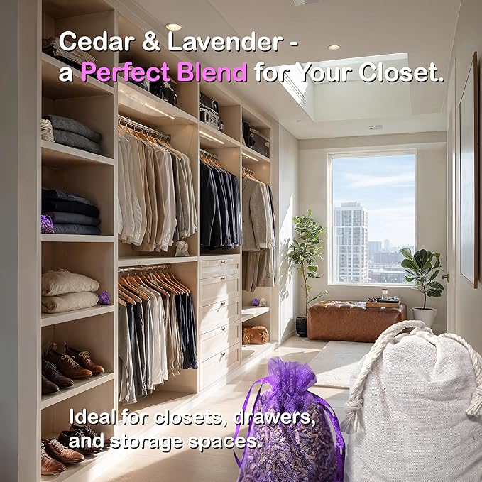 20 Pack Cedar Sachets & Lavender Sachets for Drawers and Closets – Cedar Chips for Clothes Storage & Dried Lavender Sachets - Drawer Fresheners for Dresser. Closet Deodorizer.