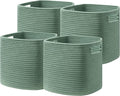 UBBCARE Set of 4 Storage Basket-11 X 10.5 X 10.5 In, Cotton Rope Basket for Shelves, Toys, Book, Cube Storage Bins with Handles, Woven Storage Basket for Organizing, Green