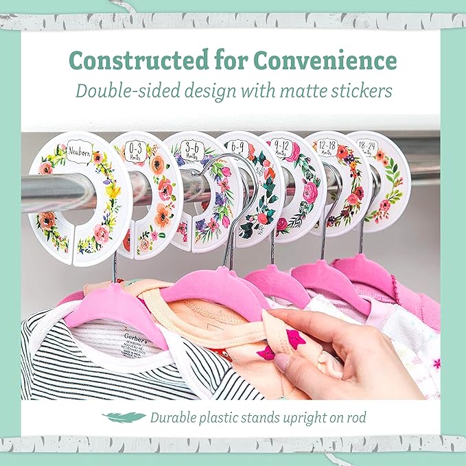Baby Nest Designs 20 Baby Hangers with 7 Closet Dividers for Nursery Velvet Clothes Hangers Unisex Newborn Essentials Baby Size Organizer for Infant Clothing to 24 Months