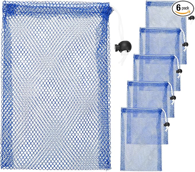 6 x 8 in Small Mesh Laundry Bags with Drawstring [6PCS] - Durable Mesh Bags with Cord Lock for Laundry & Soap &Small Balls - [Blue]